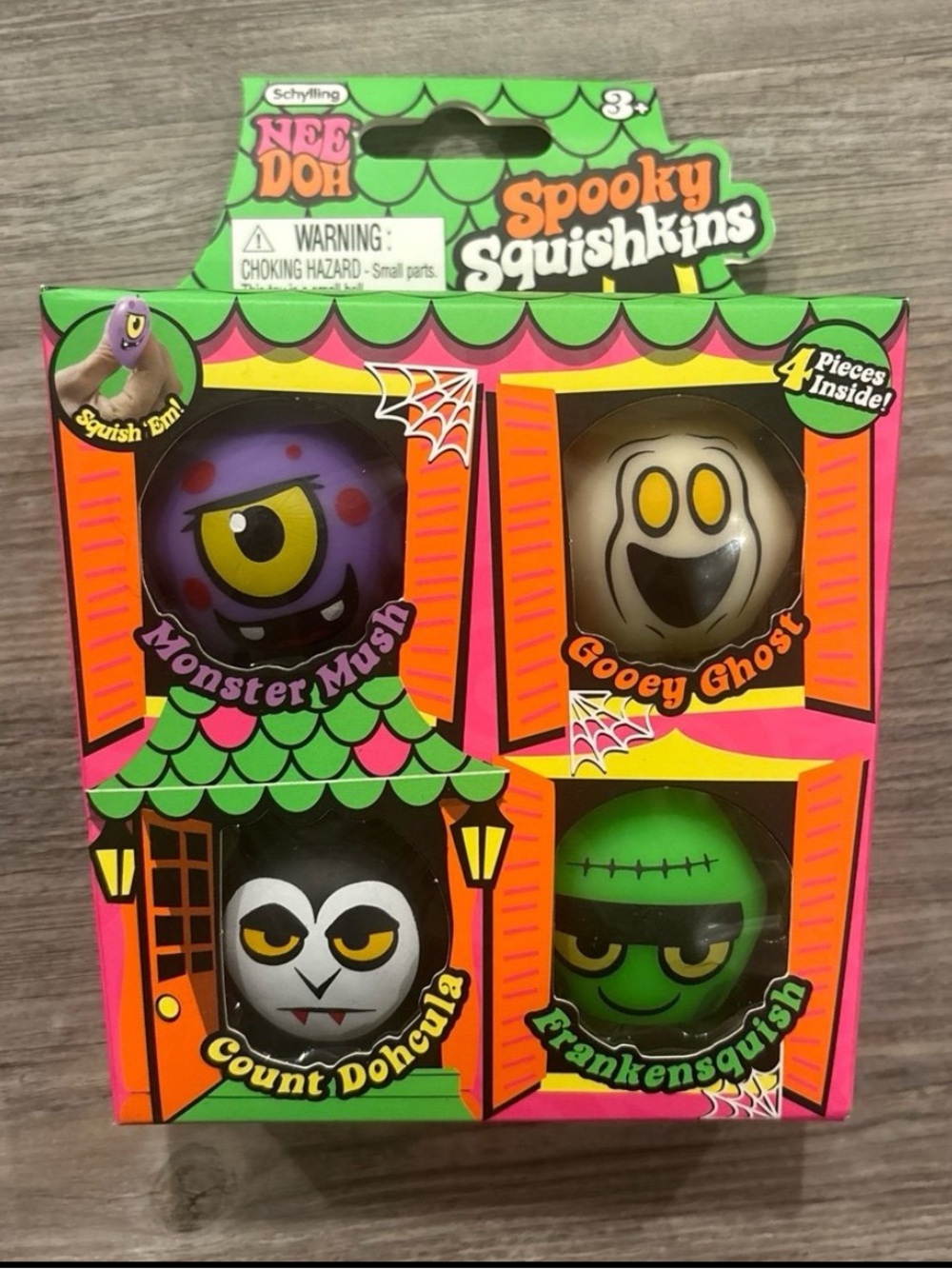 RARE Needoh Spooky Squishkins Monster Mash 4-Pack - Purple, Green, White, Black